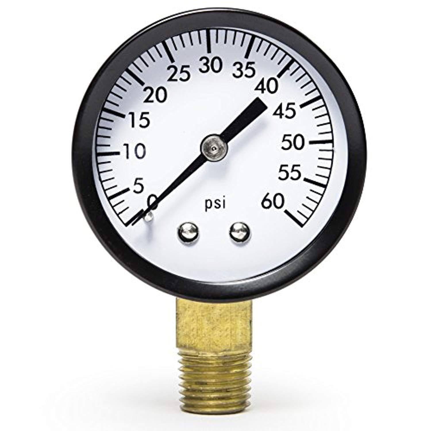 Aquatix Pro Pool Filter Pressure Gauge - Premium Spa/Pool/Aquarium Water Pressure Gauge, 2" Dial, 0-60 Psi, Bottom Mount 1/4", Compatible with Most Brands Such as Hayward, Pentair & Jandy