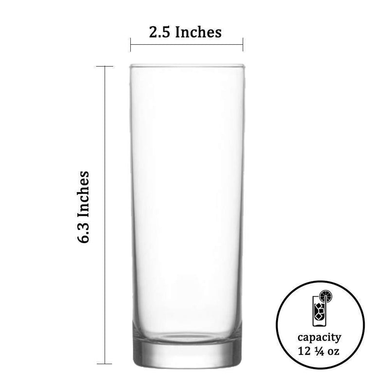 Highball Glasses with Heavy Base, Clear Drinking Glasses for Water, Juice, Wine, Beer, Whiskey, and Cocktails, 12 1/4 Ounce, Set of 6 by Volarium