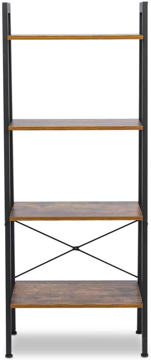 KingSo Industrial Ladder Shelf 4-Tier Shelves Vintage Rustic Storage Rack Shelves, Wood Look Accent Furniture, Metal Frame for Living Room Study Lounge Bedroom Office