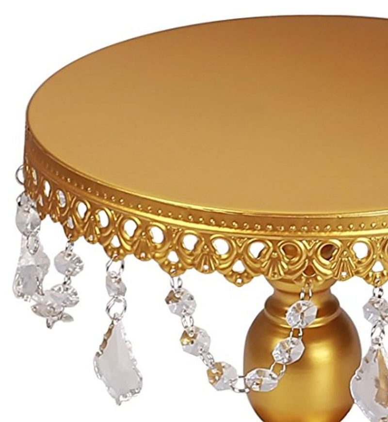 VILAVITA 3-Set Antique Cake Stand Round Cupcake Stands Metal Dessert Display with Pendants and Beads, Gold