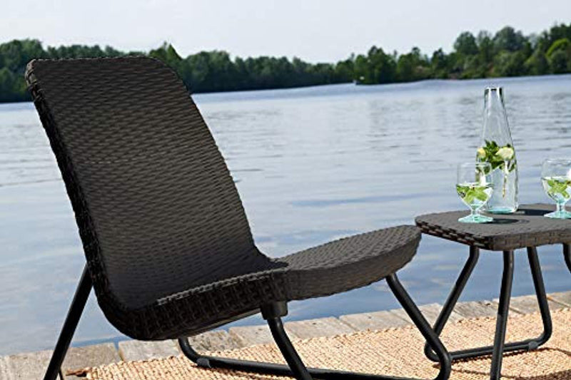 Keter Rio 3 Pc All Weather Outdoor Patio Garden Conversation Chair & Table Set Furniture, Grey