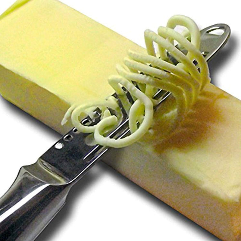 Butter Knife Magic, 3-in-1 Spreader, Grater, Slicer, Curler, 304SS Stainless Steel with Brushed Metal Finish. Create Spreadable Butter Ribbons and Slices. Stop Tearing Your Bread. Makes a Great Gift.