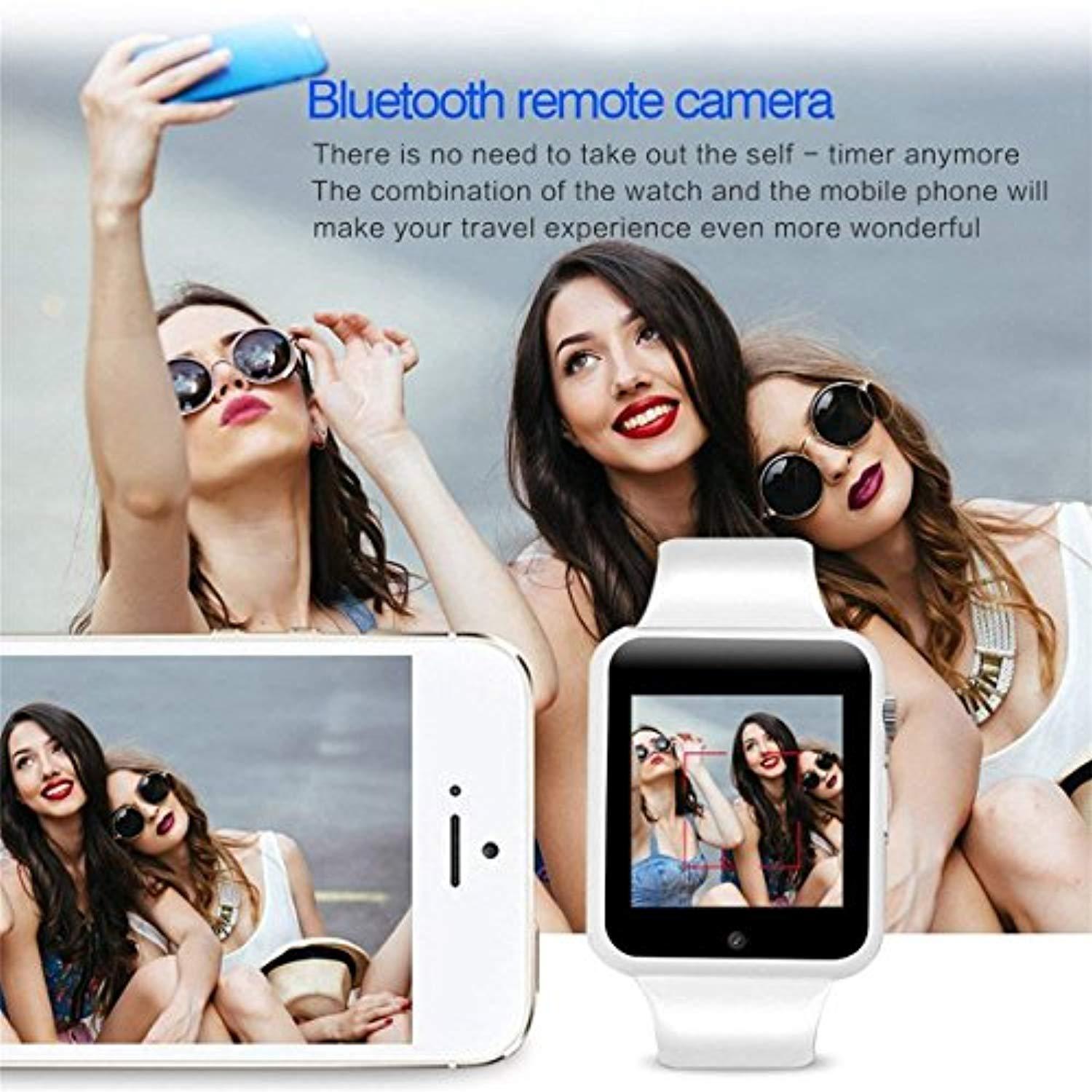 Bluetooth Smart Watch for iOS iPhone Android System Qidoou Wrist Watch Camera HCM Card Sleep Monitor Step Calories Tracker Alarm Clock Call/Message Reminder Anti-Lost for Adults and Kids(White)
