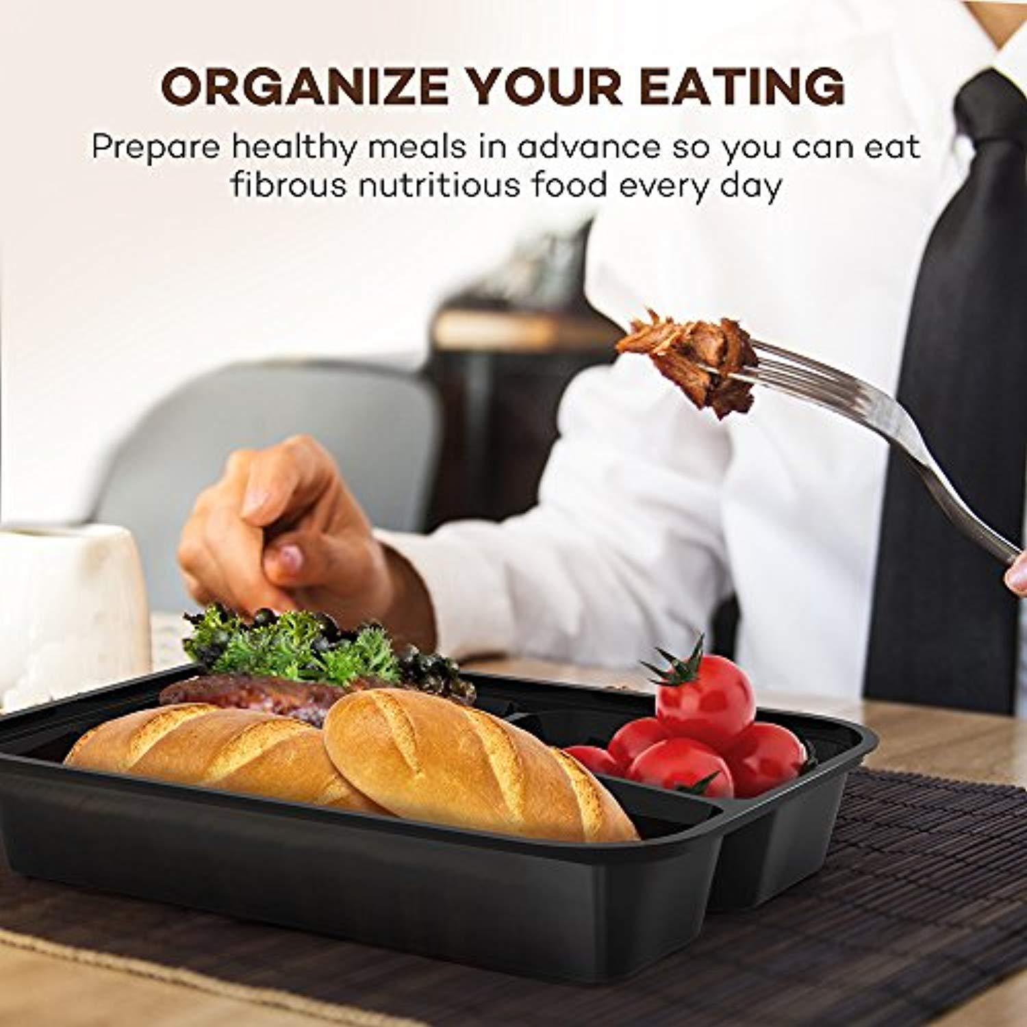Meal Prep Food Containers 32 oz (20 Pack), Sable 3 Compartment Bento Lunch Boxes, Reusable Organization Cases, BPA Free (FDA, SGS & LFGB Certified, Heat and Cold Resistant, Stackable for Storage)