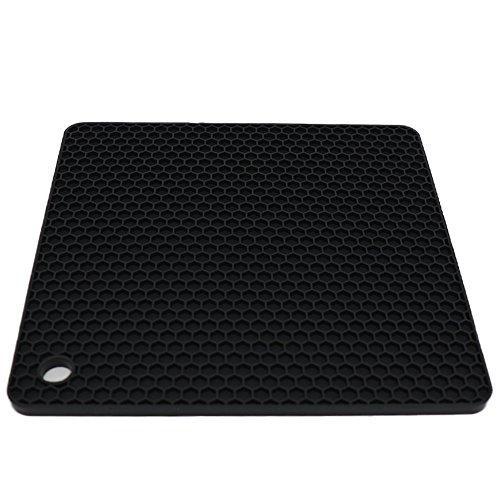 9“×12”Rectangular large silicone trivet Non slip trivet Jar opener Flexible Durable Large coaster Dishwasher Safe heat resistant mat (2 Pack black)