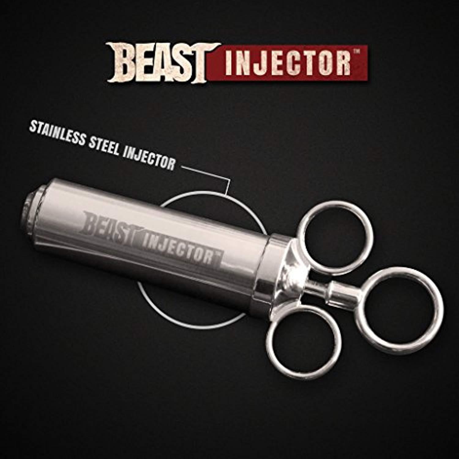 Grill Beast - 304 Stainless Steel Meat Injector Kit with 2-oz Large Capacity Barrel and 3 Professional Marinade Needles
