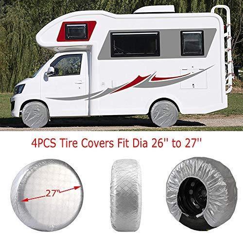 MARINEBABY Set of 4 Tire Covers, Waterproof Aluminum Film Tire Sun Protectors,for 27" RV Auto Truck Camper Trailer Motorhome Tire Wheel Cover Diameter,Silver,Weatherproof Tire Protectors (Silver)