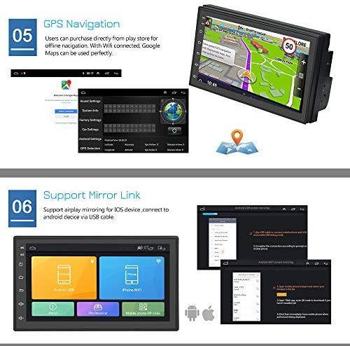 Podofo Double Din Car Radio GPS Navigation Android Car Stereo 7 Inch HD Touch Screen Car MP5 Player Dual USB AUX in Support Bluetooth WiFi GPS FM Radio Android/iOS Mirror Link with Rear Camera