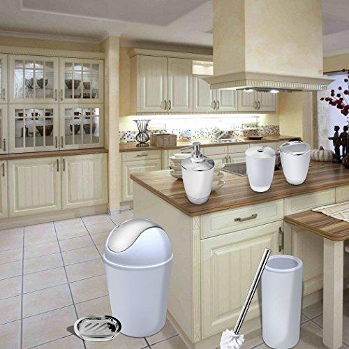 6 Piece Bathroom Accessories Set,Plastic Bath Ensemble Bath Set Lotion Bottles, Toothbrush Holder, Tooth Mug, Soap Dish, Toilet Brush, Trash Can (white)