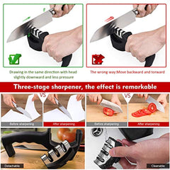 Knife Sharpener, Kitchen Knife Sharpener, 3-Stage Profession Knife Sharpening Tool, Helps Repair, Restore and Polish Blades, Ergonomic Design and Safe to Use