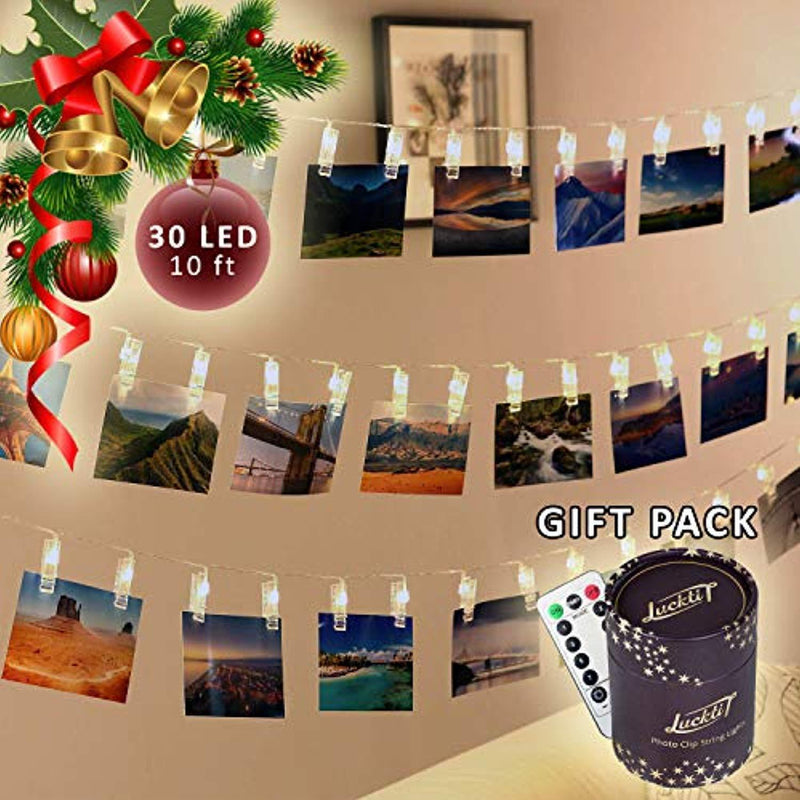 Luckti 30 LED 10 ft Photo Clips String Lights with Remote & Timer, Battery Powered Fairy Clip Lights for Hanging Photos, Cards, Pictures Holder for Christmas Home Decoration