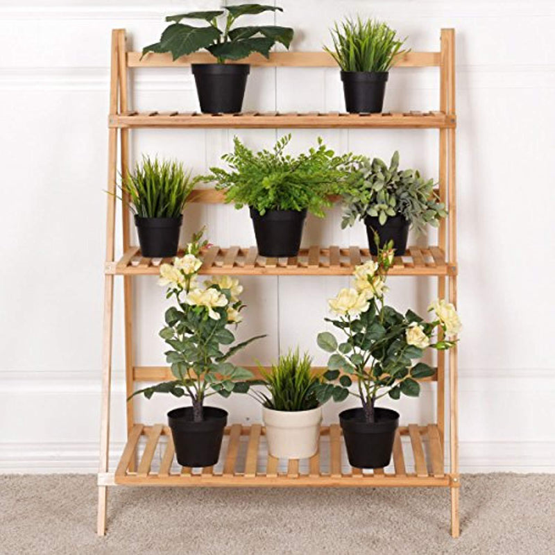 Giantex Plant Flower Stand Rack Shelf 3-Tier Bamboo Foldable Pot Racks Planter Organizer Display Shelves, 27.6" x15.7" x 38.2" (Natural)