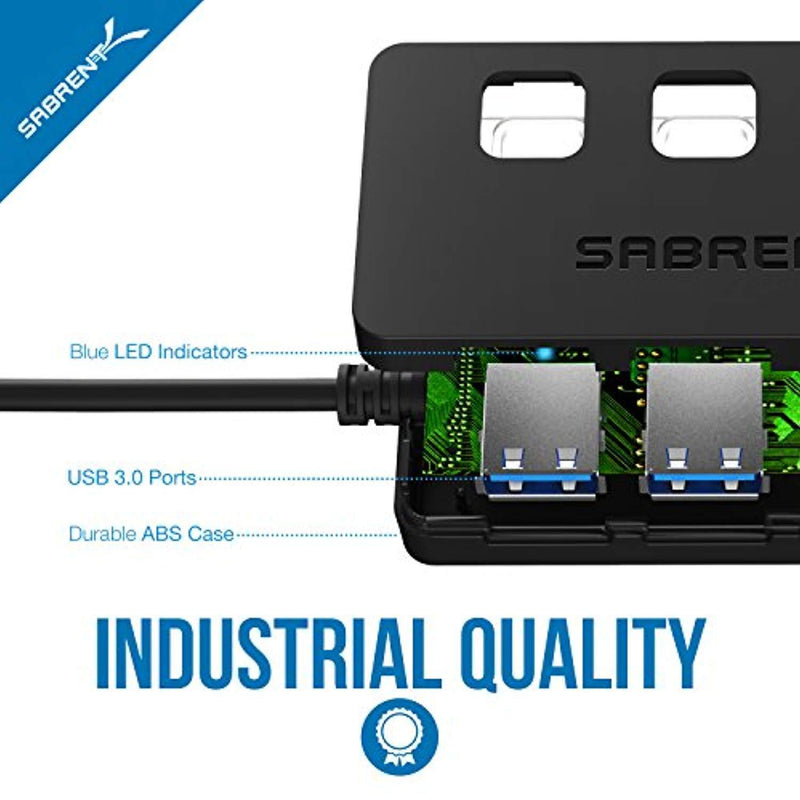 Sabrent 4-Port USB 3.0 Hub with Individual Power Switches and LEDs (HB-UM43)