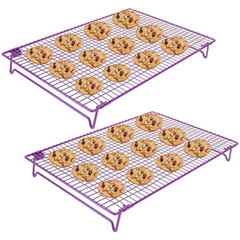 2-Tier Stackable Cooling Rack 17x11" Cross Grid Heavy Duty Stainless Steel Wire Rack for Cookies Cake Bread Oven Safe for Cooking Roasting Grilling Baking with 4 Stable Legs, Cookies Recipe Included