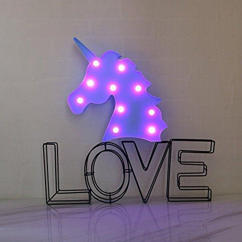 Pooqla LED Unicornio Night Light Lamp Kids Marquee Lights Unicorn Shape Signs Light Up Christmas Party Wall Decoration Battery Operated (Pink)