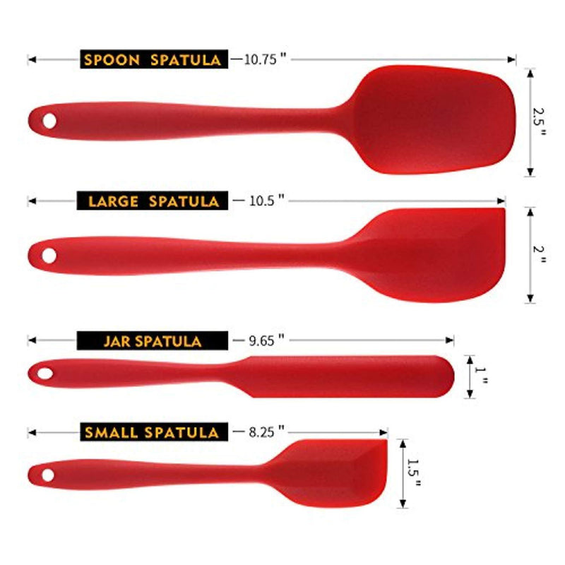 Silicone Spatula set : U-Taste 450ºF Heat-Resistant Spatula - One Piece Seamless Design, Non-Stick Silicone Rubber with Reinforced Stainless Steel Core (4 Piece Set, Red)