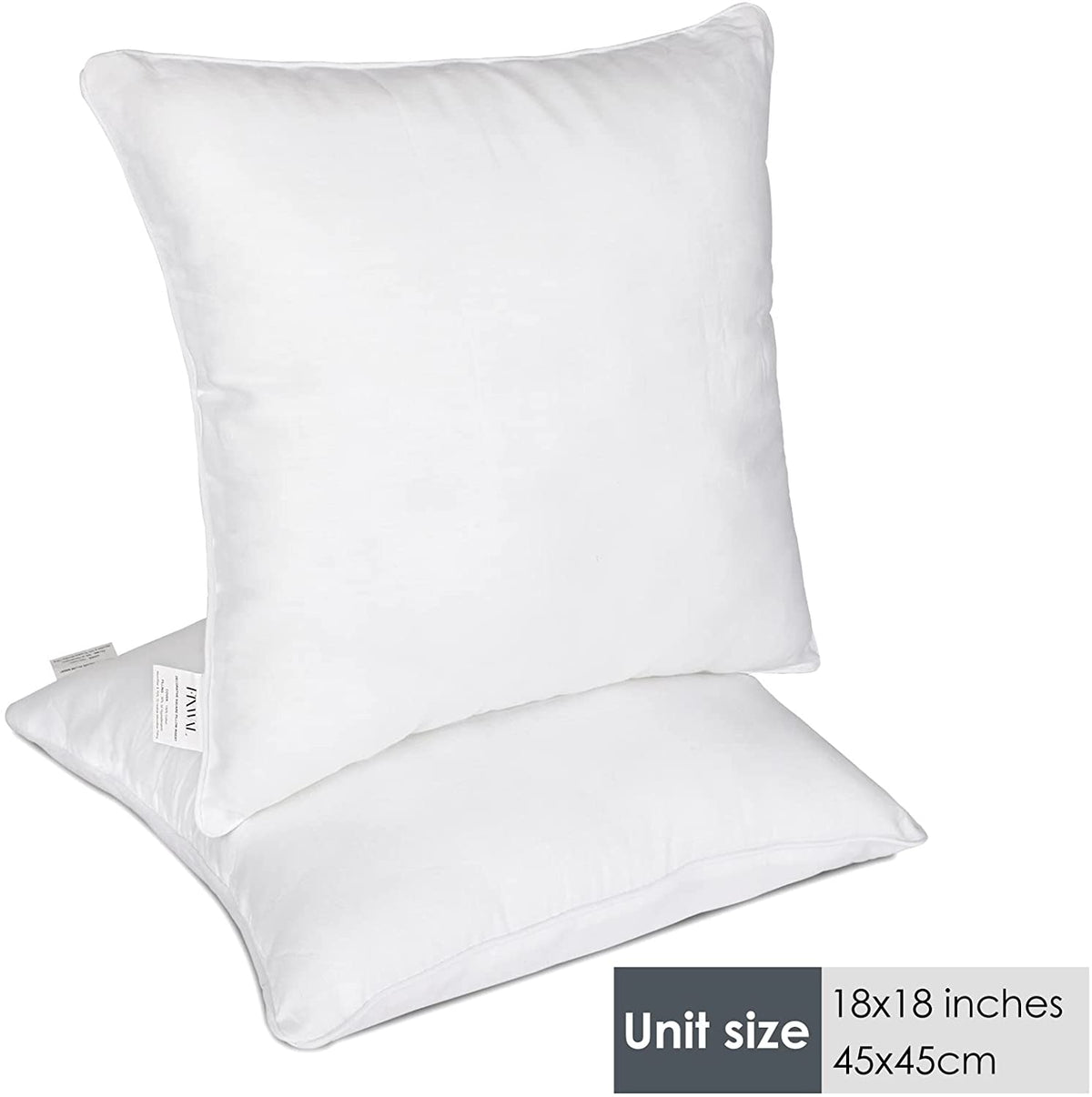Fixwal 18 x 18 Pillow Inserts Set of 2, Throw Pillow Inserts with 100% Cotton Cover, 18 Inches Interior Pillow Stuffer Square Form for Bed Sofa Couch (White)