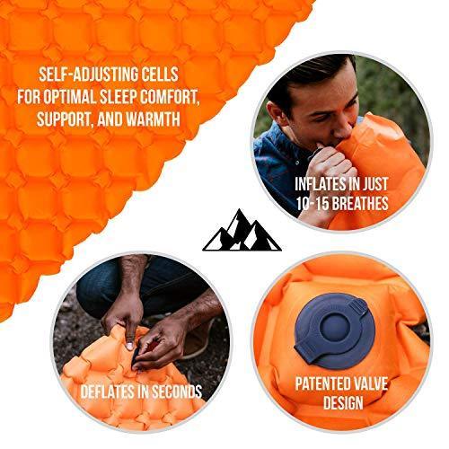 Outdoorsman Lab Camping Sleeping Pad, Ultralight Inflatable Camping Pad, Compact Hiking & Backpacking Gear Includes Camping Mat, Bag & Repair Kit