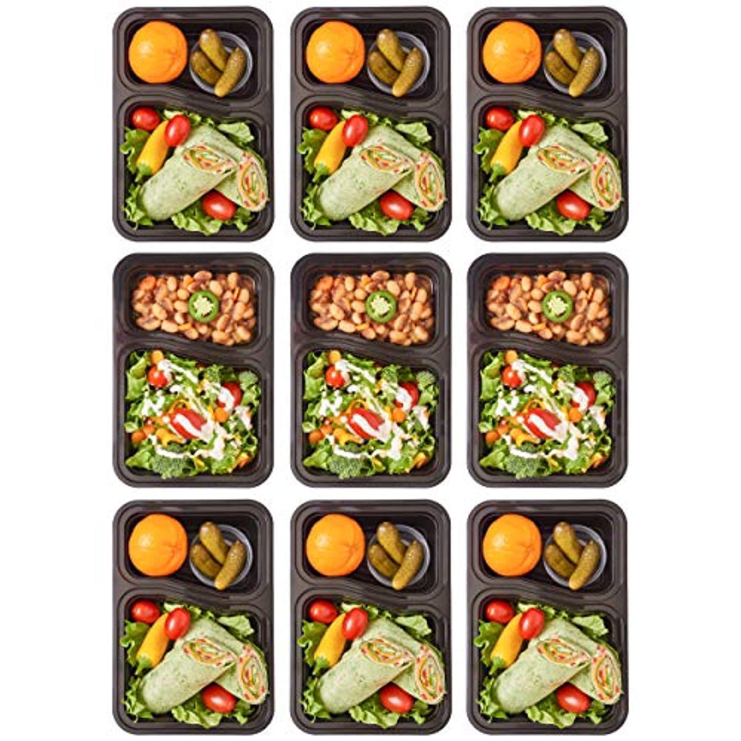 DuraHome - Round Meal Prep Containers with Lids 28oz. Pack of 10 BPA-Free Round Microwaveable Black Plastic Food Storage Container
