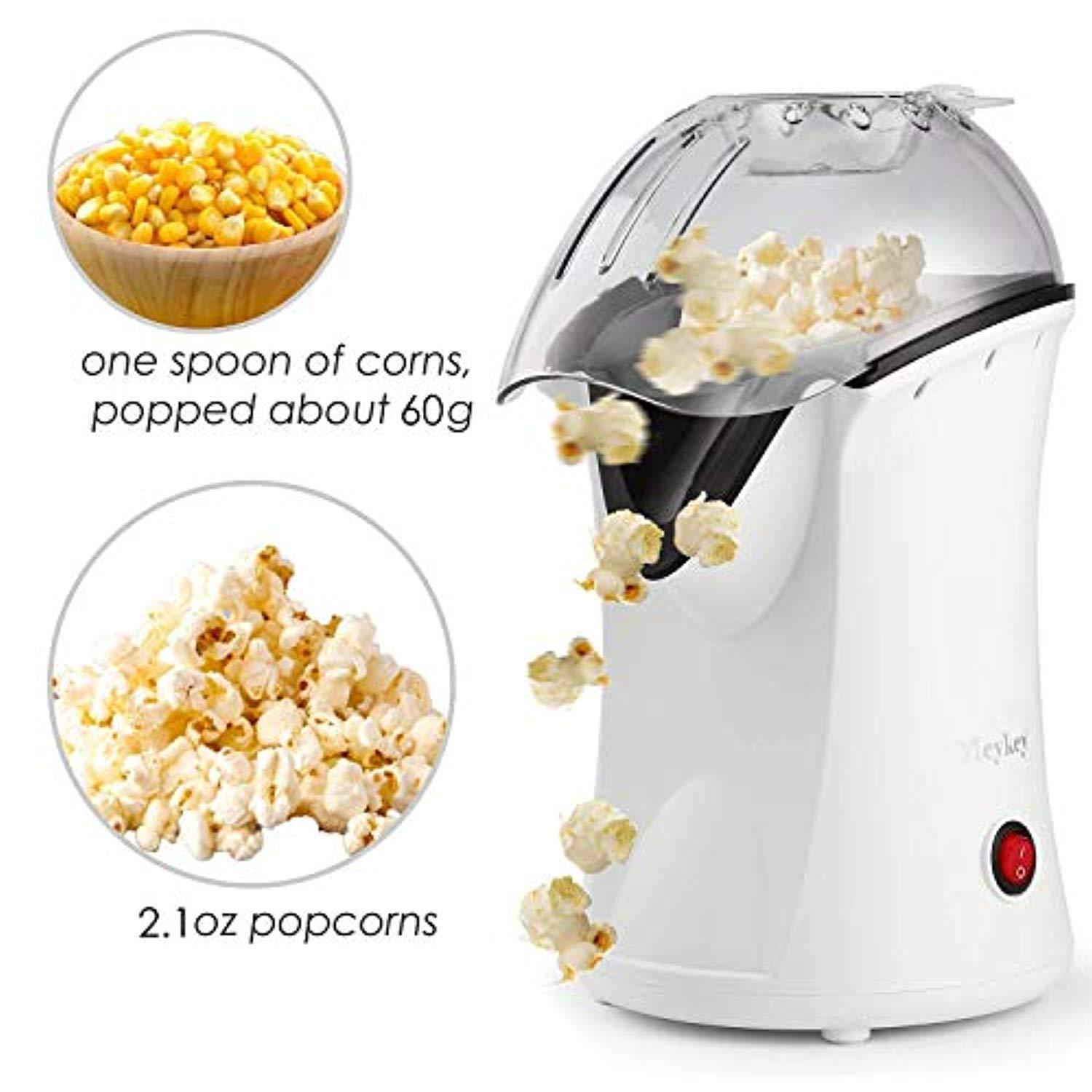 Hot Air Popcorn Popper, Popcorn Maker, 1200W Electric Popcorn Machine with Measuring Cup and Removable Lid, Healthy Popcorn Maker for Home, No Oil Needed, Great For Kids (White)