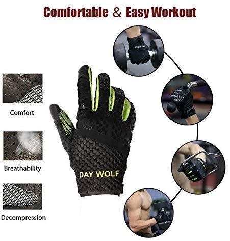 day wolf New Full Finger Workout Gloves Gym Exercise Half Finger Fitness Gloves Heavy Weight Lifting Leather Palm Protection Strong Grip Padded Quality Breathable Comfort Gloves