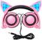 ZoeeTree Cat Ear Headphones, Kids Headphones Flashing Glowing Cosplay Fancy Foldable Over-Ear Gaming Headsets with LED Flash Light for Children,Compatible for iPhone 6S,Android Phone (Pink)
