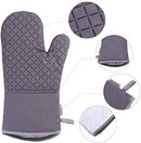 KES Kitchen Oven Mitts Set, Oven Mitts and Pot Holders, Heat Resistant with Quilted Cotton Lining, Non-Slip Surface 4 Pieces for Cooking, Baking, Grilling, Barbecue (Gray)