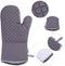 KES Kitchen Oven Mitts Set, Oven Mitts and Pot Holders, Heat Resistant with Quilted Cotton Lining, Non-Slip Surface 4 Pieces for Cooking, Baking, Grilling, Barbecue (Gray)