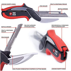 Organic Wizzard Kitchen Knife with Cutting Board and Finger Guard, 6 in 1 Universal Scissors Food Chopper, Slicer, Cutter, Dicer for Vegetables Fruits Meat and Cheese [Upgraded Version] (Color1)