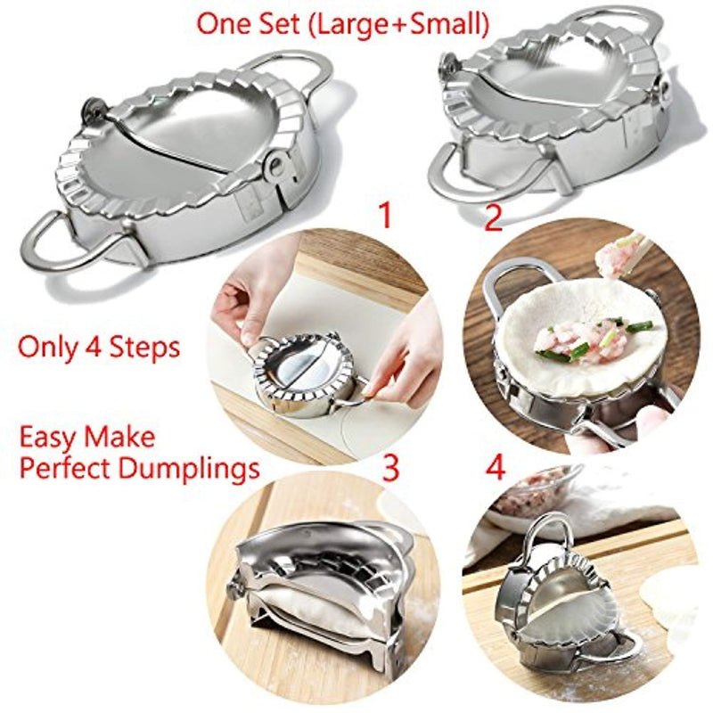 LoveDeal Stainless Steel Dumpling Maker, Dumpling Mold Wraper Dough Cutter, Gyoza Empanada Press Mold, Pie Ravioli Dumpling Mould Pastry Tools, 2 Pack (Small 2.9" Dia+ Large 3.7" Dia)