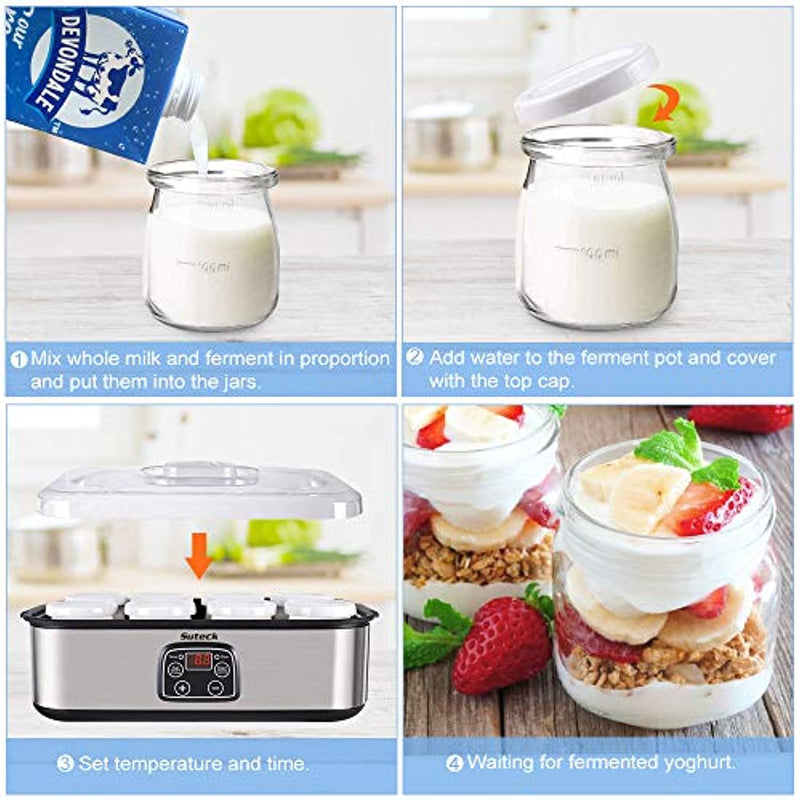 Small Yogurt Jars,Encheng 4 oz Clear Glass Jars with Lids,Glass Yogurt Container with Caps(PE),Replacement Glass Pudding Jars,Clear Glass Containers