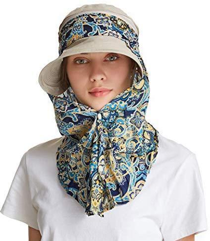 ICOLOR Sun Cap Sun Flap Hats Outdoor 360°Sun UPF 50+ Women Lady Wide Brim Cap Visor Hats UV Protection Summer Sun Hats