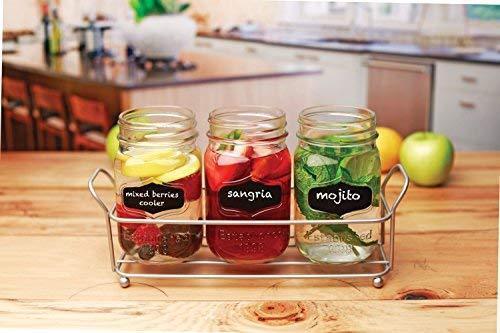 EIVOTOR 3 Glass Mason Jars with Black Chalk Label - 17 Ounces Clear Chalkboard Mugs on Galvanized Caddy with Handle - Home and Party Drinkware Set, Utensil Organizer, Vintage Rustic Decor Set