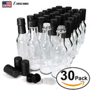 Hot Sauce Woozy Bottles Empty 5 Oz Complete Sets of Premium Commercial Grade Clear Glass Dasher Bottle with Shrink Capsule, Leak Proof Screw Cap, Snap On Orifice Reducer Dripper Insert (Black 30 Sets)
