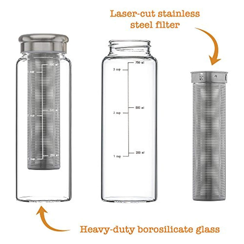 Eilde Cold Brew Coffee Maker, Iced Tea Brewing Carafe, Fruit Infuser Water Bottle, Airtight Seal Glass, 24 Ounce"