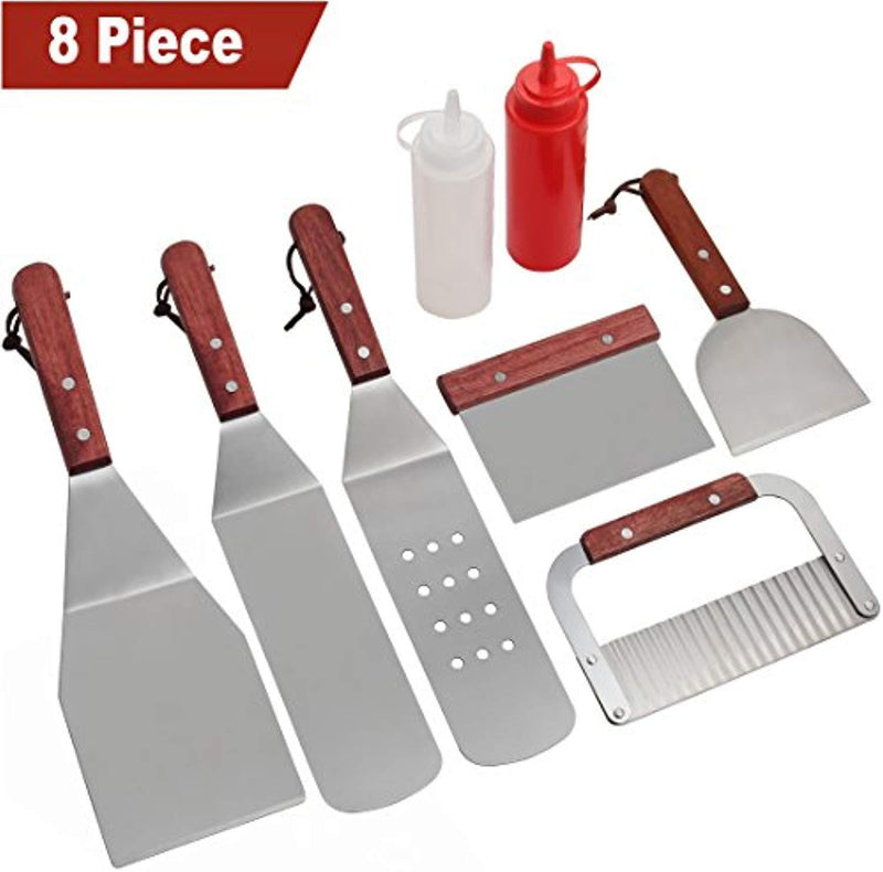 ROMANTICIST 8Pcs Spatula Set Griddle Accessories BBQ Tool Kit - Heavy Duty Stainless Steel Professional Grade Spatula Turner Set - Great for Cooking Camping and Tailgating