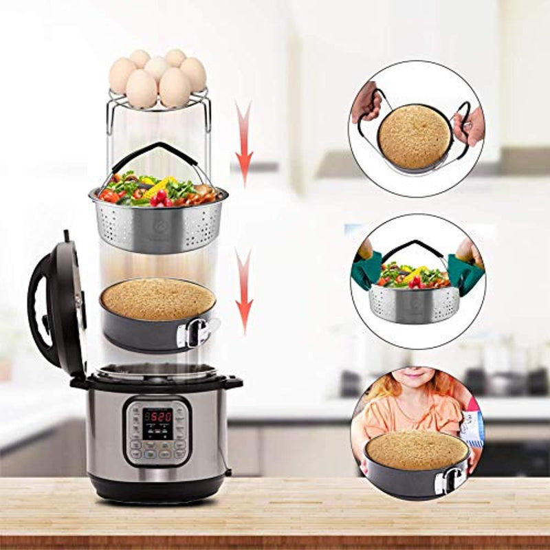 Pars&Pars Pressure Cooker Accessories Set 6 Pieces, Compatible with Instant Pot 5 qt,6 qt and 8 quart, Steamer Basket, Egg Steamer Rack, Non-stick Springform Pan, Steaming Rack, Silicone Cooking Mitts