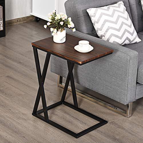 Tangkula Sofa Side Table, X-shaped Snack Table End Table, Coffee Tray Laptop Table Wood Look Finish & Metal Frame, Over bed Table, Portable Table for for Notebook Tablet Living Room Bedroom (2, Brown)