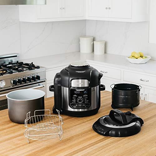 Ninja Foodi 7-in-1 Programmable Pressure Fryer, Slow Multi Cooker with TenderCrisp Technology, 5 Pot, 3-qt. Air Fry Basket (OP101), 5-Quart, Black/Gray