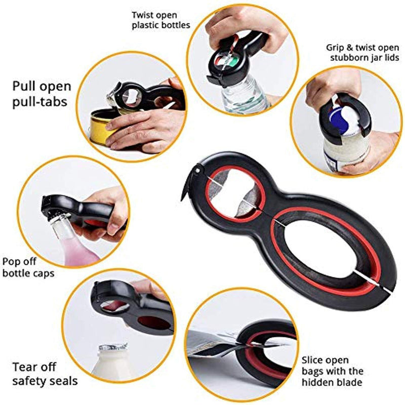 Pack of 2 Multi Jar Opener, 5 in 1 and 6 in 1 Bottle Can Opener Effort-Saving and Efficient for Weak Hand and Arthritic Convenient Kitchen Gadgets