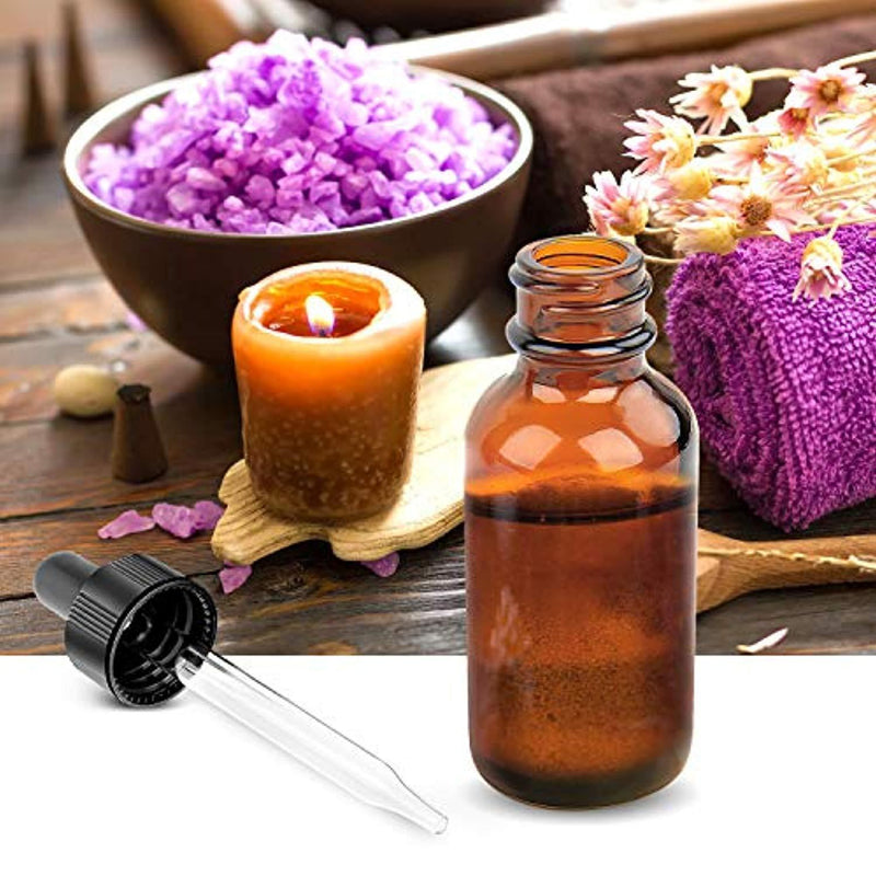 1oz Amber Glass Bottles for Essential Oils with Glass Eye Dropper - Pack of 12