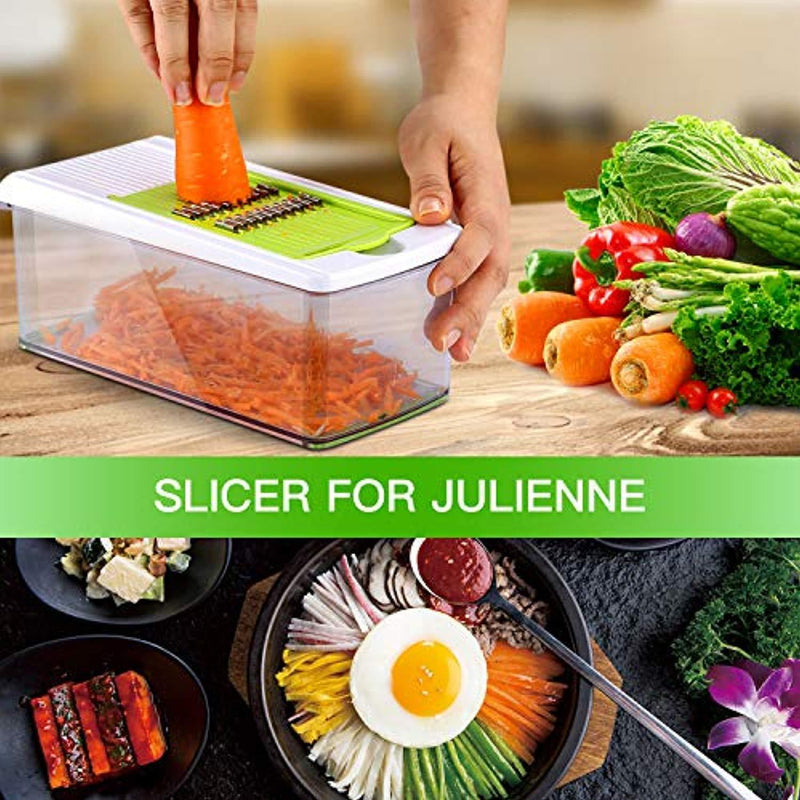 Vegetable Chopper Mandoline Slicer Dicer Cutter Peeler 13 In 1 Pro Manual Veggie Fruits Cheese Julienne Grater Squeezer Set 8 Blades With Cleaning Tool Hand Protector Container For Kitchen