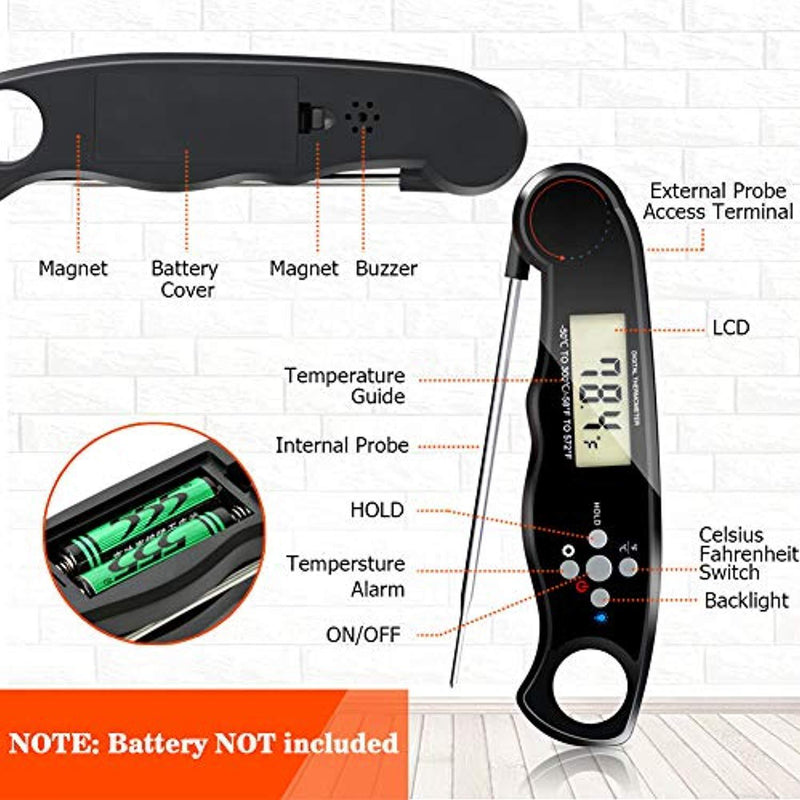 Instant Read Meat Thermometer DotStone Digital Thermometer Built-in Magnet with Backlight Temperature Alarm Function Contains 3.9FT External Probe for Kitchen Outdoor Cooking Grill BBQ Oven