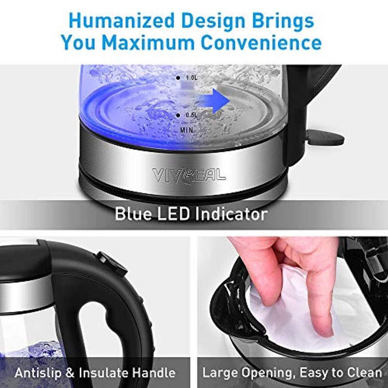 Electric Kettle - Water Kettle Electric Tea Kettle, 57Oz, 1.8 QT Fast Heating Glass Electric Kettle with Blue Led, Borosilicate Glass, Boil Dry Protection & Automatic Shutoff