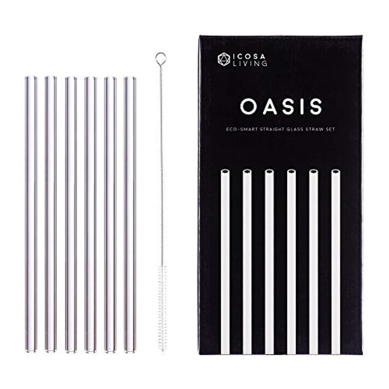 OAHCS Premium Straight Glass Straws Set - 6 Pack, 9" x 10mm