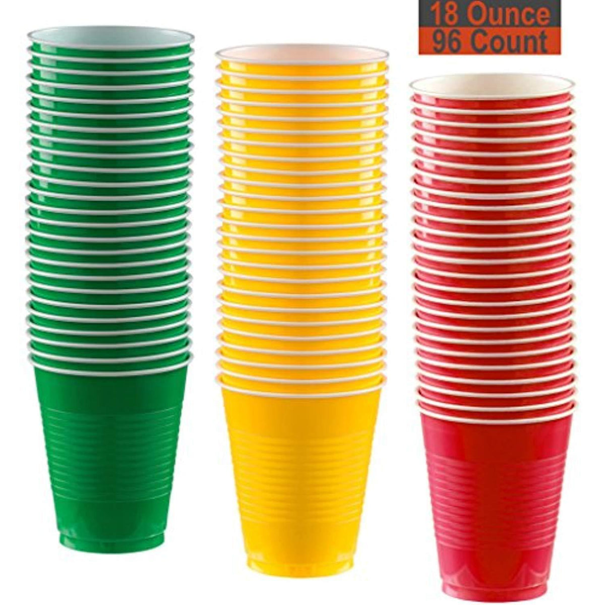 Sun & Sprouts 18 oz Party Cups, 96 Count - Festive Green, Sunshine Yellow, Red - 32 Each Color
