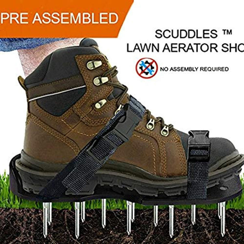 Scuddles Lawn Aerator Shoes, Heavy Duty Spike Aerating Sandals Soil Adjustable Straps - Sturdy Universal Size, Men Women NO Assembly Needed Use Straight Out Box (Black)