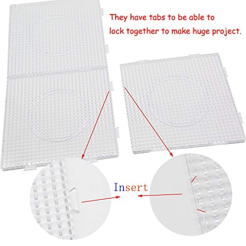 H&W 4PCS 5mm Fuse Beads Boards, Large Clear Pegboards Kits, with Gift 4 Lroning Paper (WA3-Z1)
