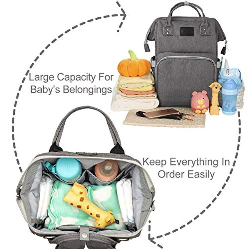 Backpack Diaper Bag Upsimples Waterproof Maternity Diaper Backpack Nappy Bag with Changing Pad and Stroller Straps for Travelling with Baby(Gray)