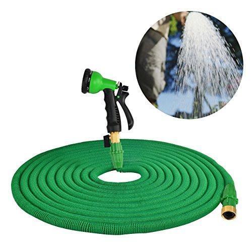 HOMER Garden Hose Improved Version,Garden Hose Pipe Expandable with Extra Strength Stretch Material and Brass Connectors Bonus FREE 8 Way Spray Nozzle,Carrying Bag and Holder Hanger (Green) by (50ft)